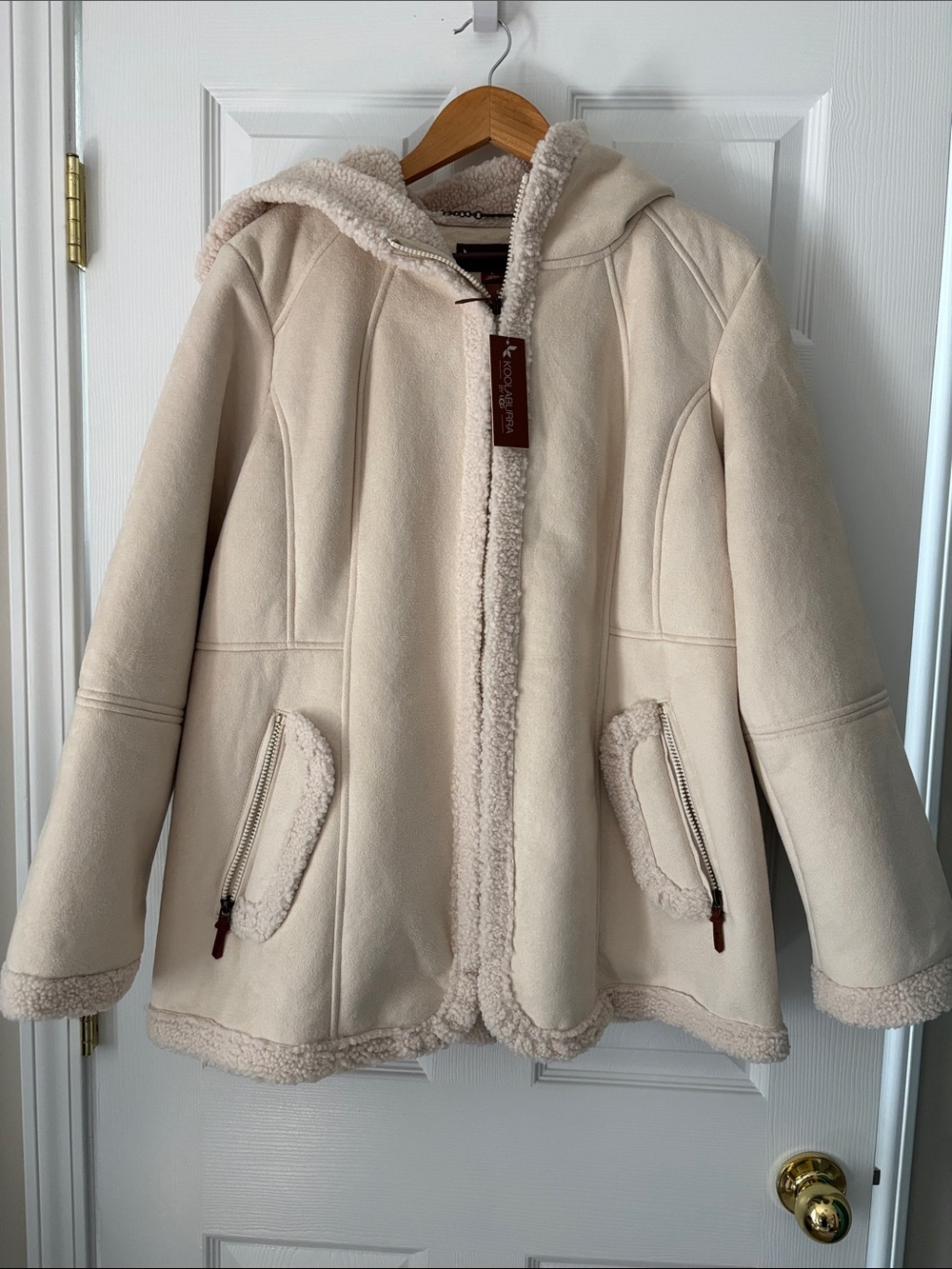 Koolaburra by Ugg Cream Hooded Faux Shearling Coat